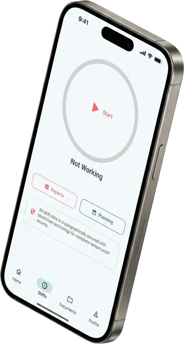 Zeiterfassungs-App von SB-Techworks: Schicht-Timer mit Start-Button, Reports und Schichtplanung